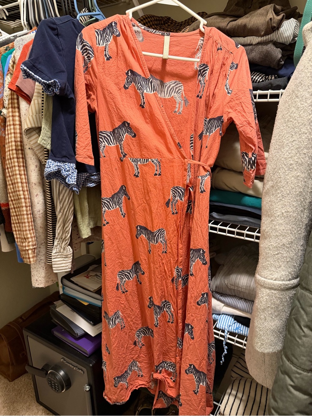 Mata Traders Coral Zebra-Print Wrap Midi Dress